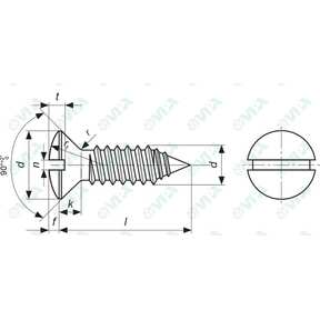 DIN 7973, ISO 1483, UNI 6953 slotted countersunk raised head tapping screws